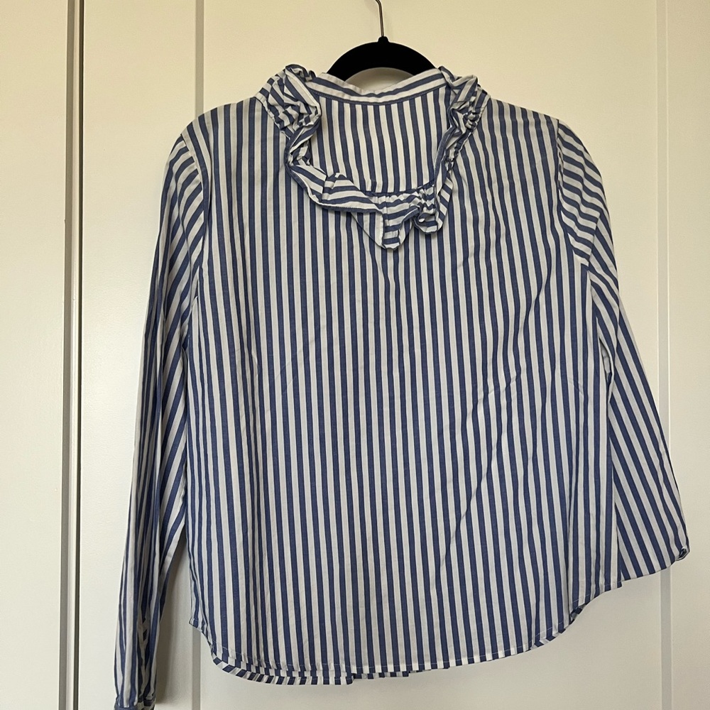 Madewell Whitney blue/white striped ruffle shirt. Size L - Picture 3 of 3